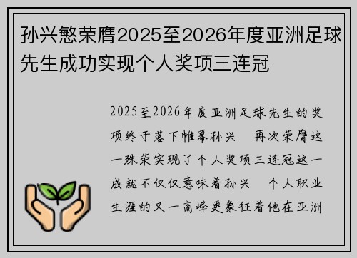孙兴慜荣膺2025至2026年度亚洲足球先生成功实现个人奖项三连冠
